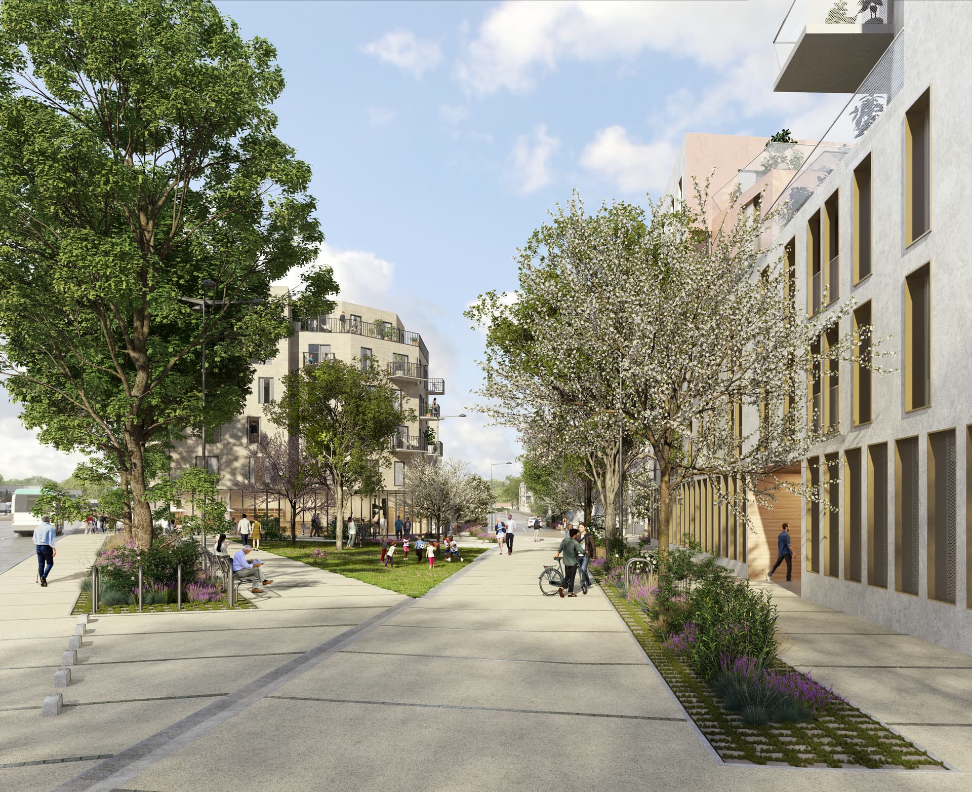 La place du Longboyau, porte d'entrée du futur quartier depuis la rue du Bas Marin